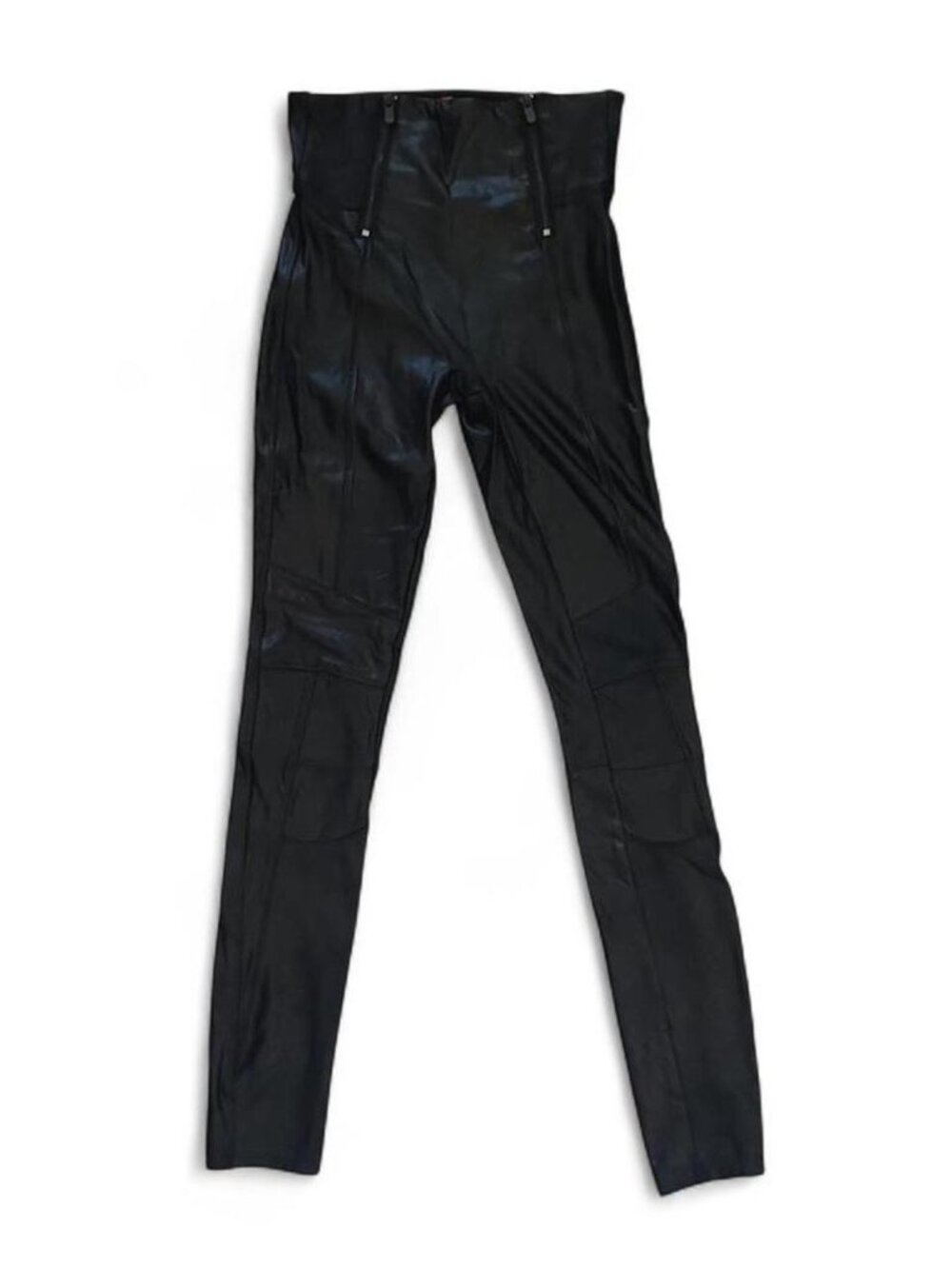 SPANX brand black Faux Leather/Moto leggings in rare style